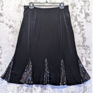 Jackie Jon New York Black Velvet Flared Skirt Sequins Embellished Size 10
